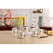 Porcelain Wholesale 8PCS Coffee Tea Set Design Rose of Teapot Cup Tray